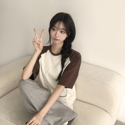 시엔느 라운드 나그랑 오버핏 여름 반팔 티셔츠 래글런 배색 5color