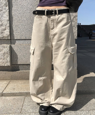 コットンカーゴスリットワイドパンツ