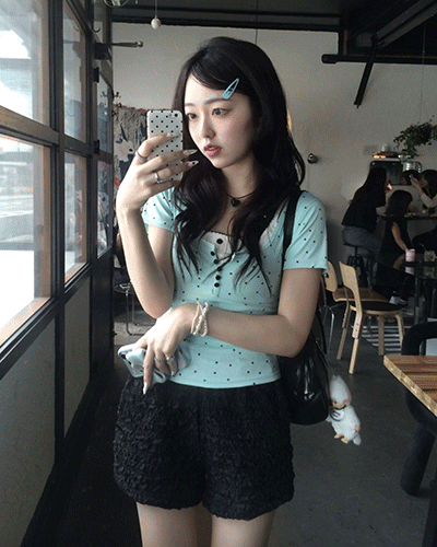 민트 도트 레이어드 반팔티