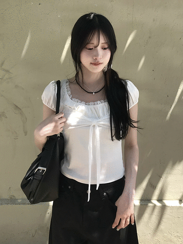 레이스 레이어드 반소매 티셔츠