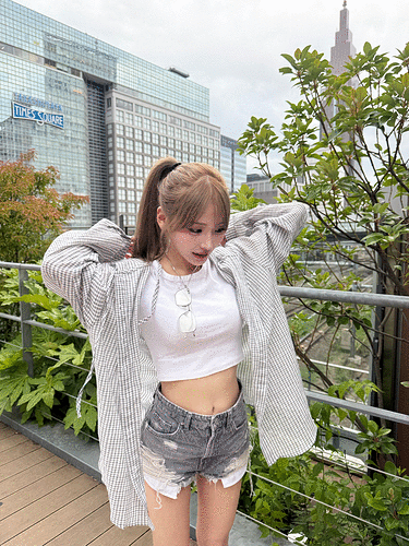 체크 후드 오버핏 셔츠