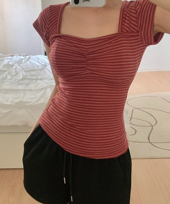 ストライプスリムキャップスリーブTシャツ(5color)