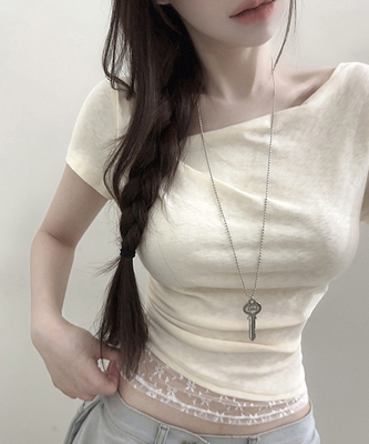 レースレイヤードドレープ半袖Tシャツ