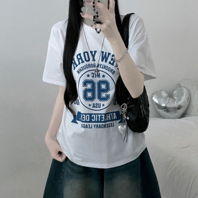 NYレタリングプリントルーズフィット半袖Tシャツ｜半袖Tシャツ｜韓国