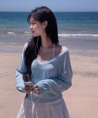 네이쳐 린넨 클라우드 썸머 브이넥 루즈핏 긴팔 니트