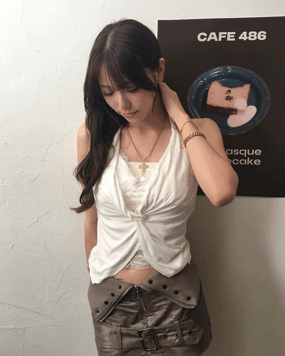 레이스 꼬임 홀터 나시 탑