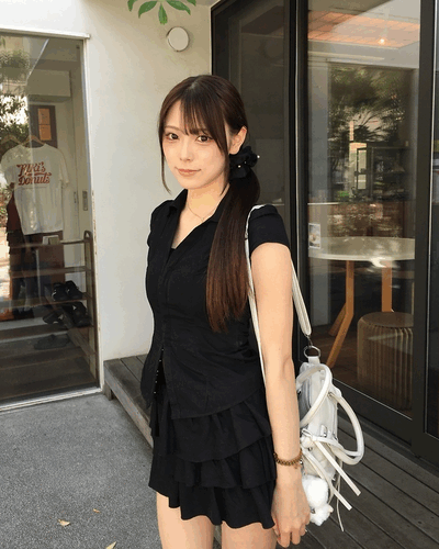 허리 셔링 반팔셔츠