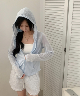 베스 슬러브 시스루 여리핏 투웨이 후드집업점퍼 5color