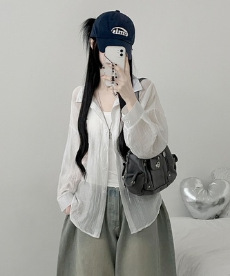 쿨아이스시스루포켓루즈핏긴팔셔츠남방