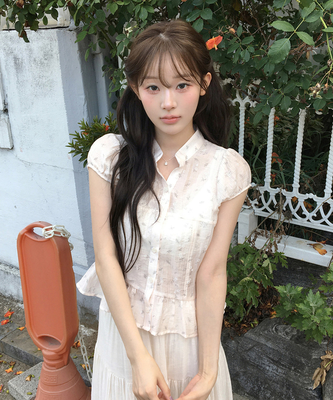 シンプルフラワーシアー半袖ブラウス