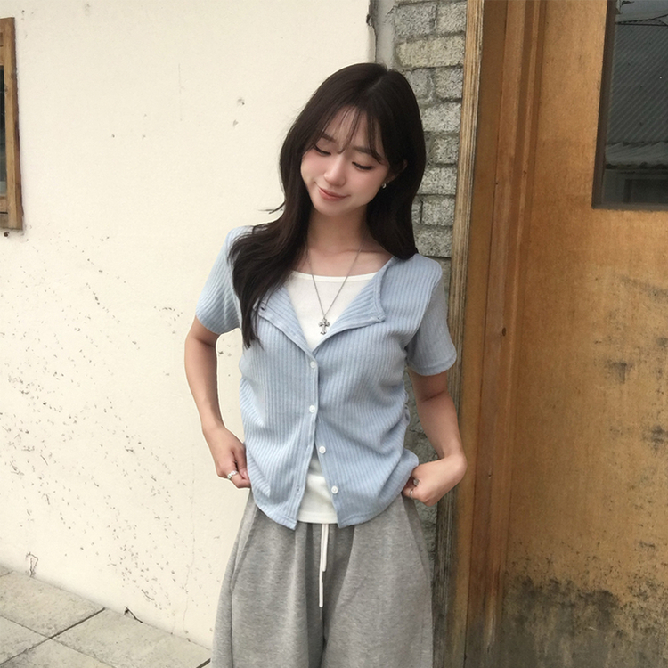 シャーリング半袖カーディガンTシャツ｜カーディガン｜韓国
