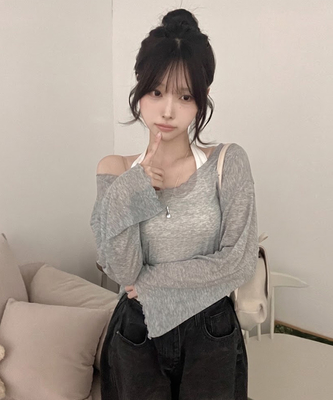 트릭 홀터 여리핏 오프 날라리 티셔츠 투피스 세트