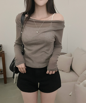 소나 시스루 여리핏 오프숄더 긴팔 티셔츠