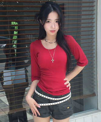 딥딥 라운드넥 슬림 7부 티셔츠