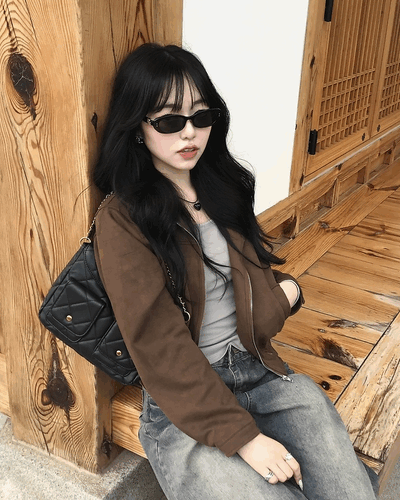 크롭 스웨이드 자켓