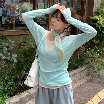 ディープVネック長袖Tシャツ(8color)｜長袖Tシャツ｜韓国ファッション