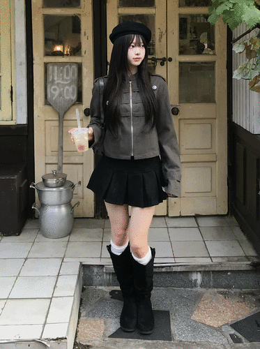 스웨이드 플리츠 미니스커트