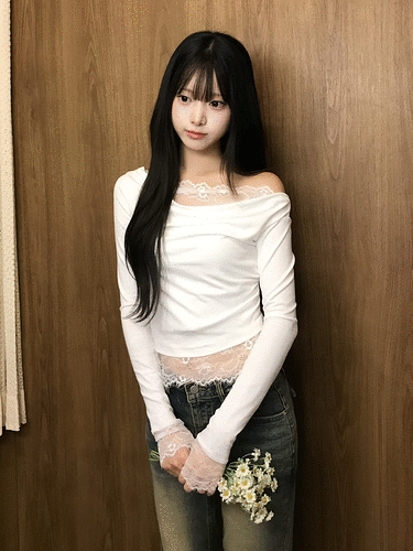 레이스 오프숄더 긴팔 T셔츠