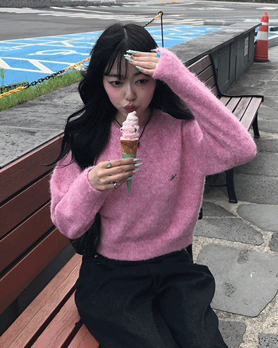 【단독상품】비비드 컬러 크롭 니트
