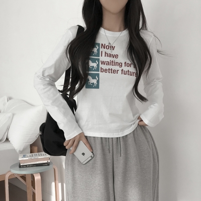 レタリングラウンドネックTシャツ｜長袖Tシャツ｜韓国ファッション通販