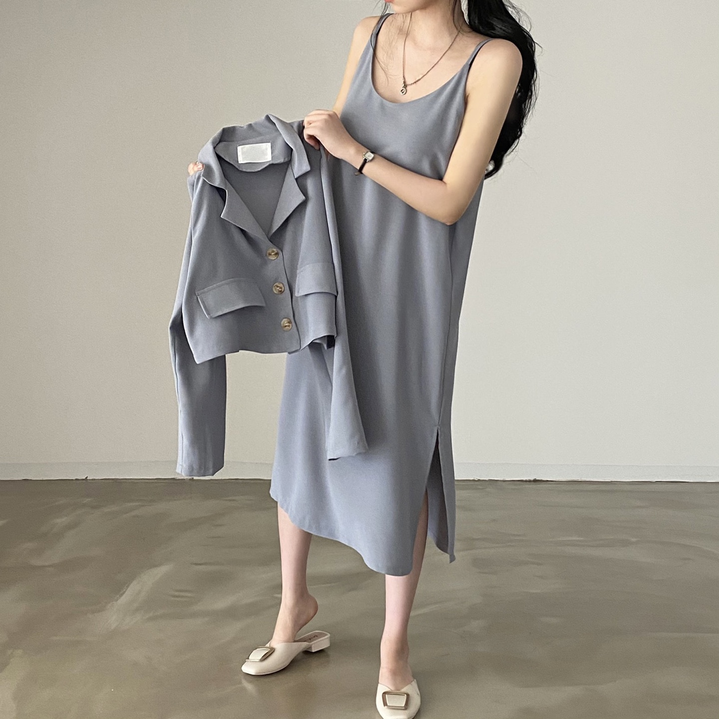 Sona ジャケット キャミソールロングワンピースセット 10代 代女性ファッション韓国通販