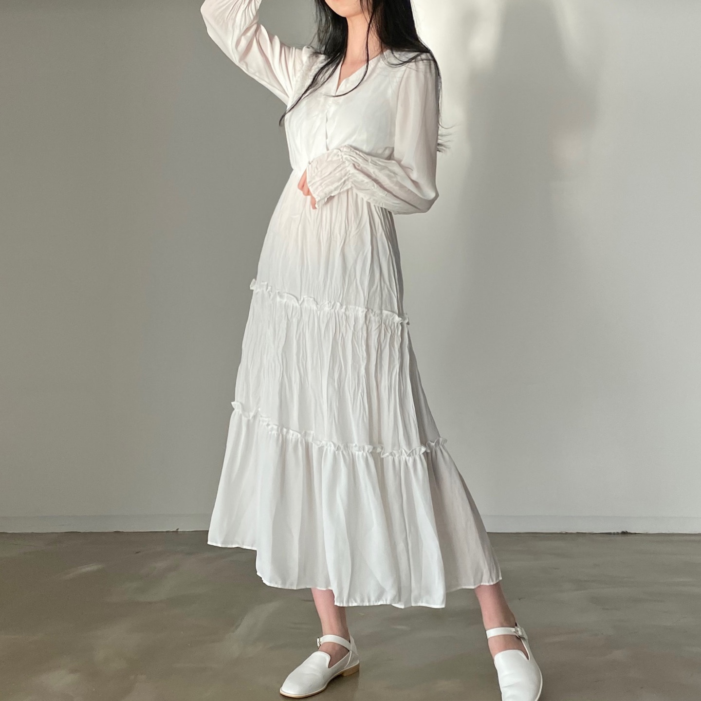 Sona シュシュフレアロングワンピース 10代 代女性ファッション韓国通販