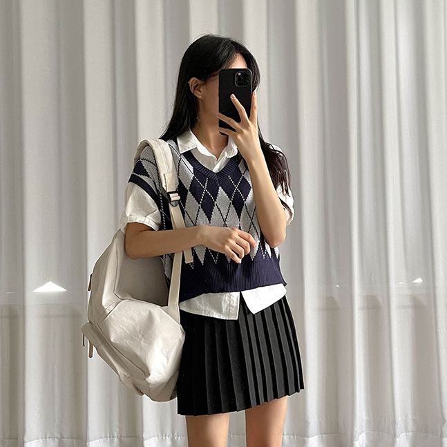 Sona アーガイルニットベスト 10代 代女性ファッション韓国通販