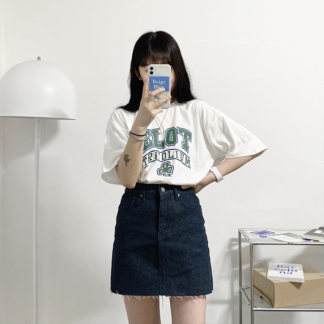 Sona Aラインカットオフデニムスカート 10代 代女性ファッション韓国通販