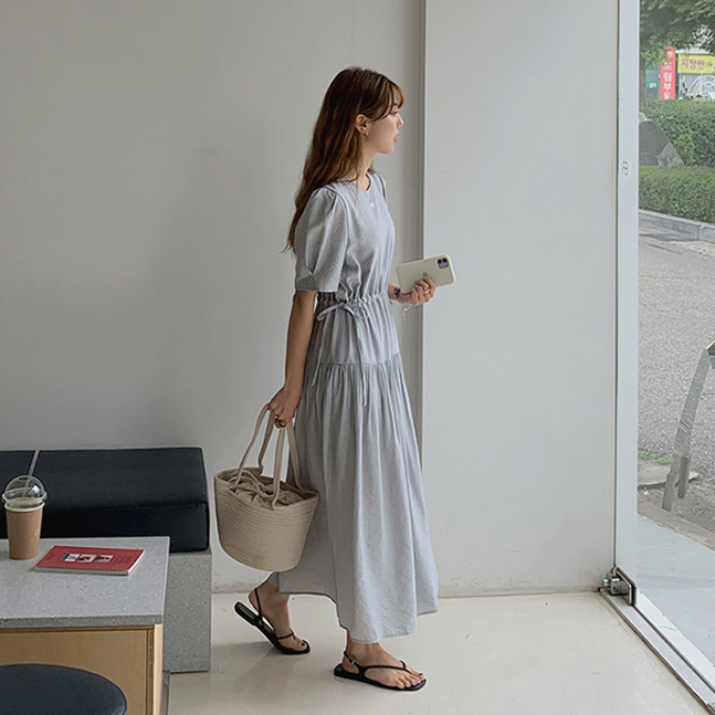 Sona シャーリング半袖ロングワンピース 10代 代女性ファッション韓国通販