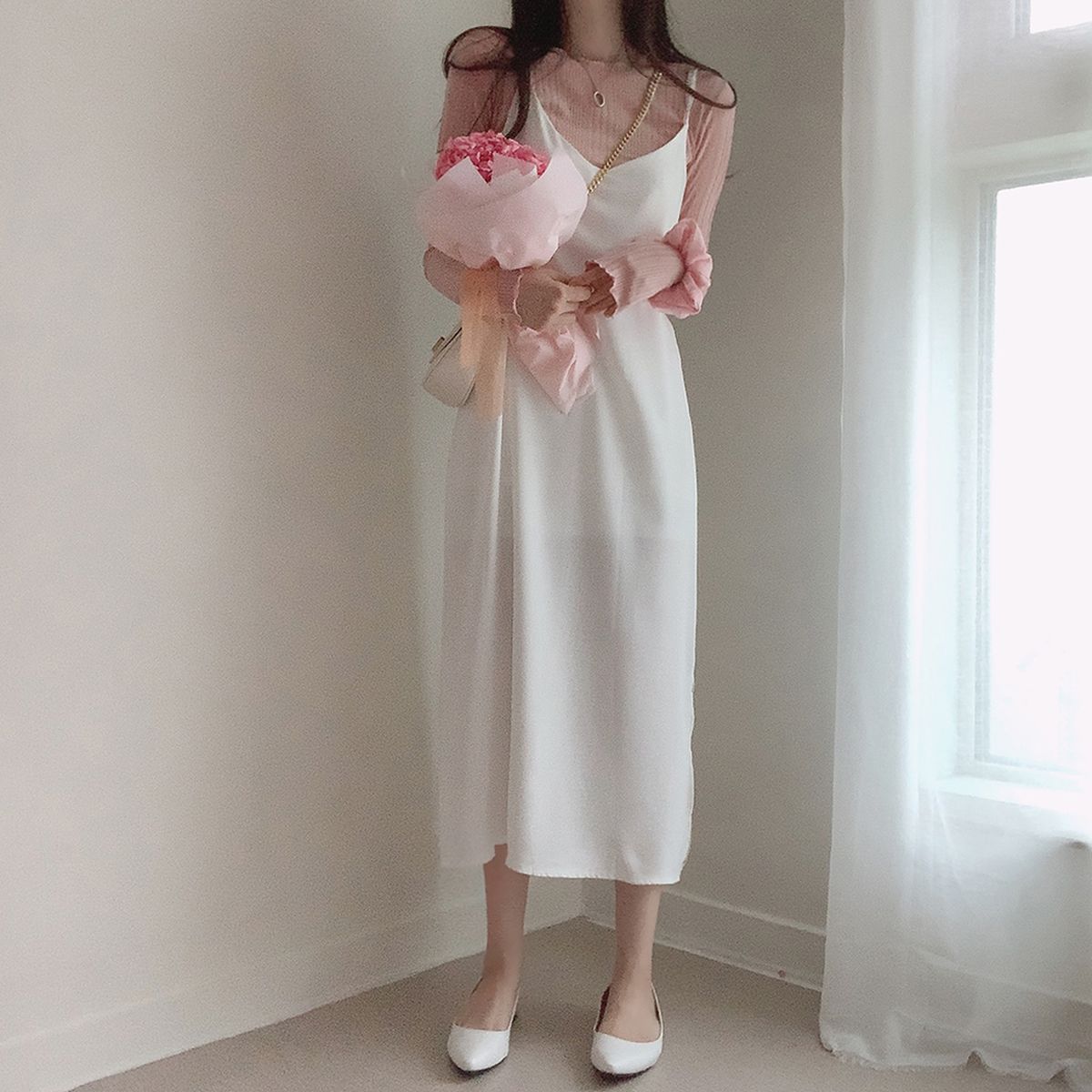 Sona ビスチェシフォンロング ワンピース 10代 代女性ファッション韓国通販