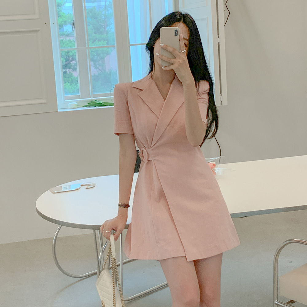 Sona ウエストストラップワンピース リネン100 10代 代女性ファッション韓国通販