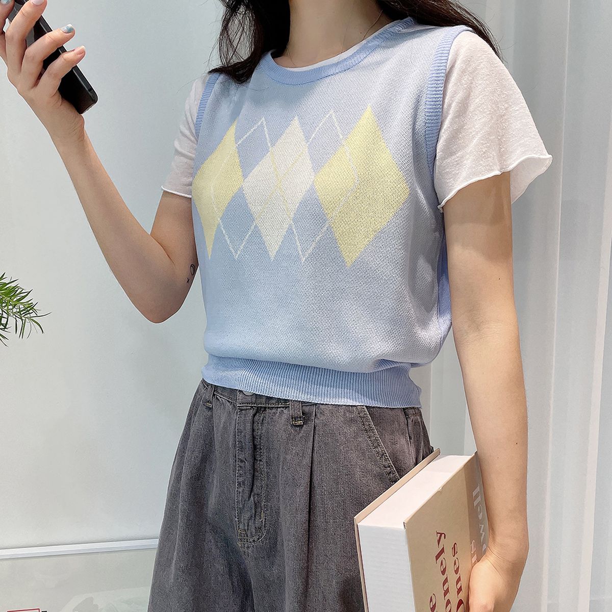 Sona アーガイルニットベスト 10代 代女性ファッション韓国通販