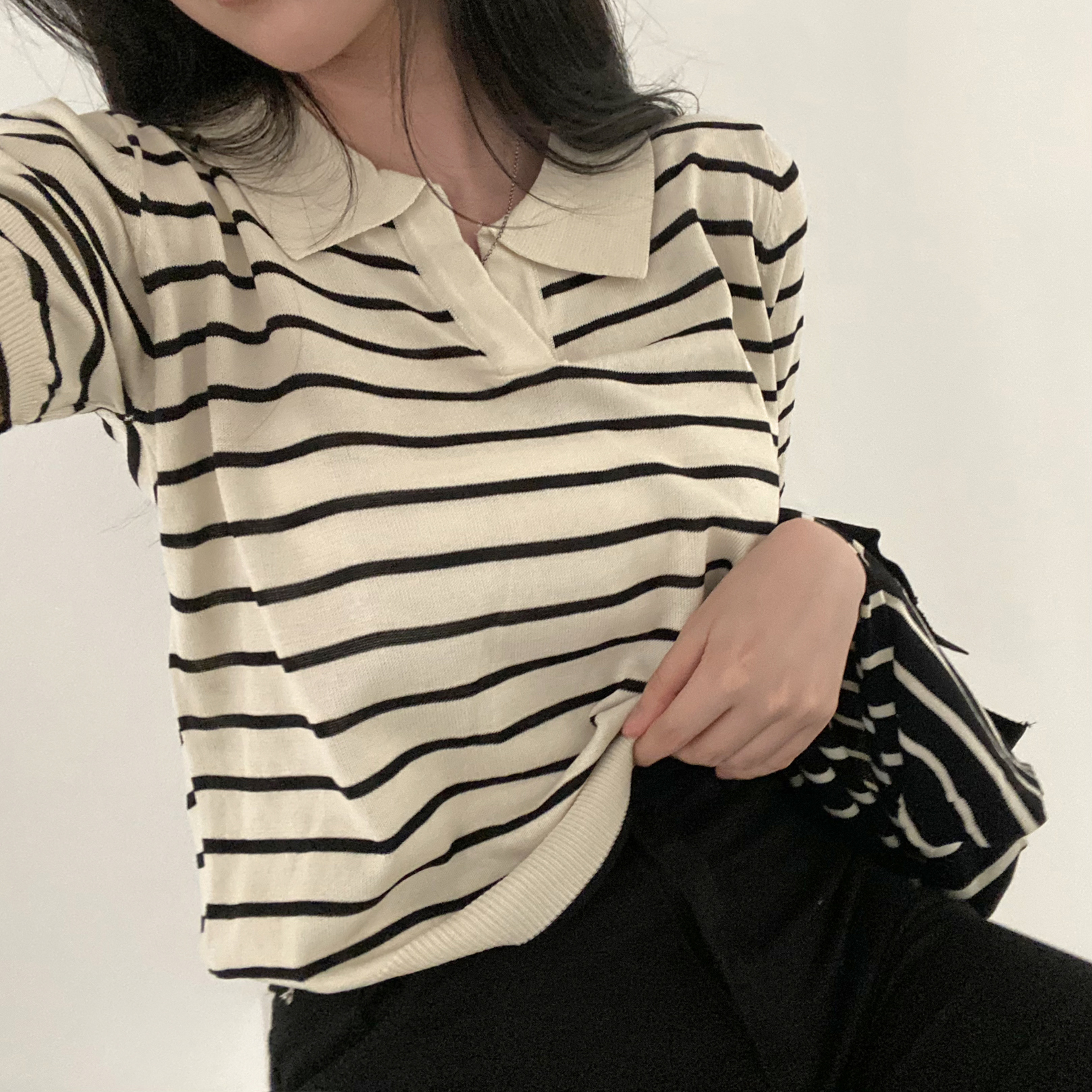 ストライプニット半袖Tシャツ