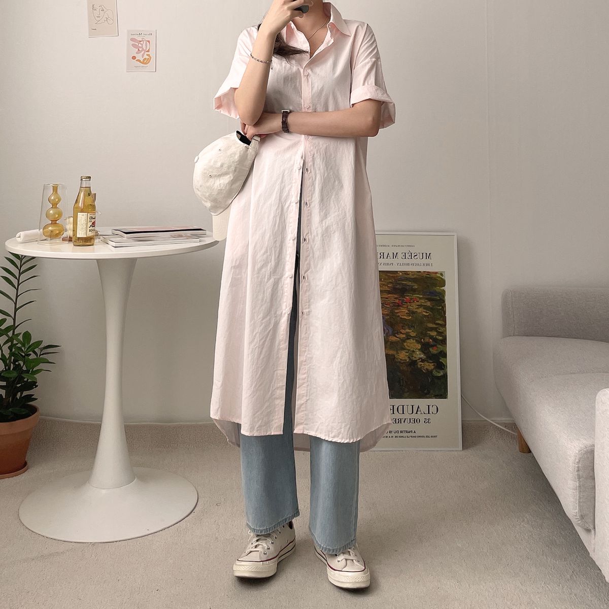 Sona カラーロングコットンシャツワンピース 10代 代女性ファッション韓国通販