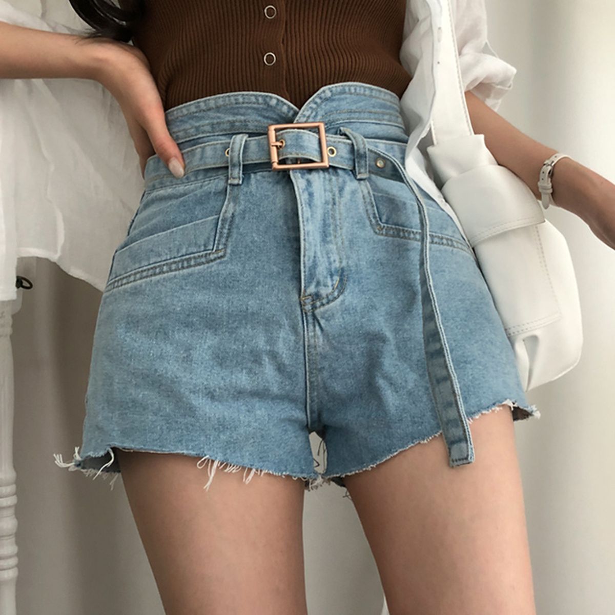 ハイウエストショートパンツベルトセット｜デニム｜韓国ファッション