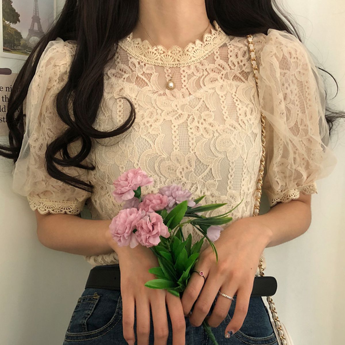 Sona シフォンレースブラウス 10代 代女性ファッション韓国通販