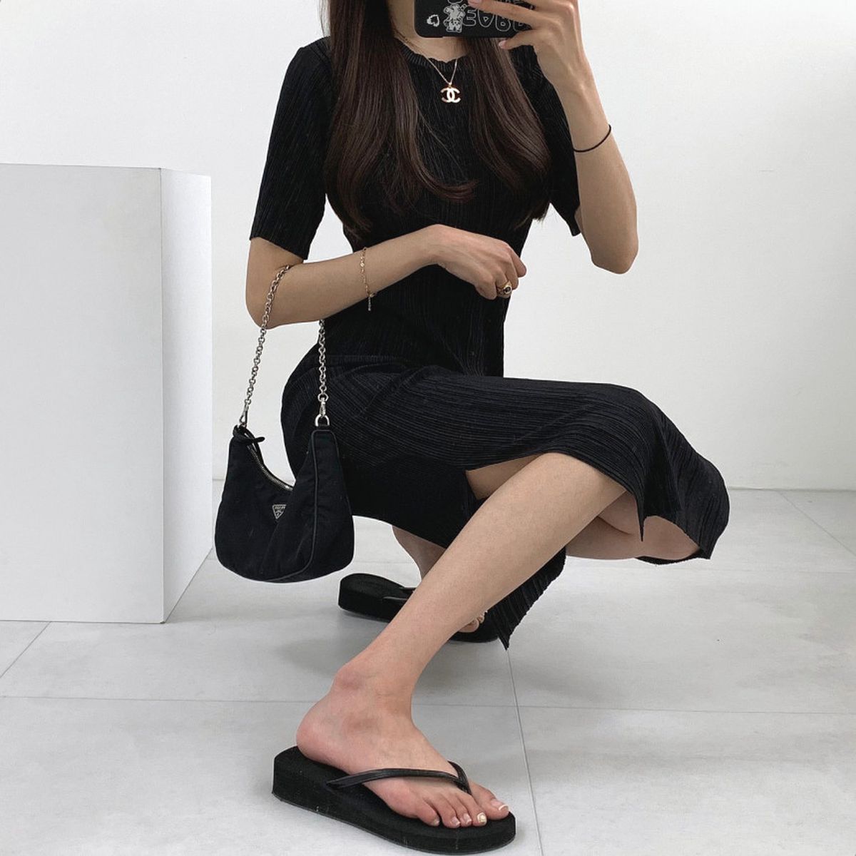 Sona プリーツサイドスリットワンピース 10代 代女性ファッション韓国通販