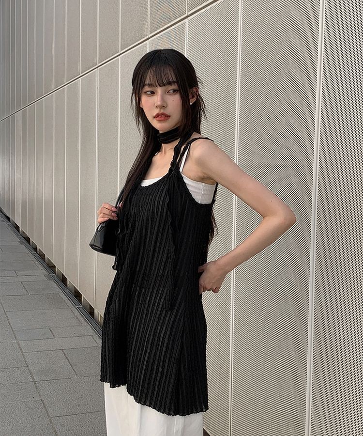 スカーフ】ユニークストライプビスチェワンピース｜ミニ