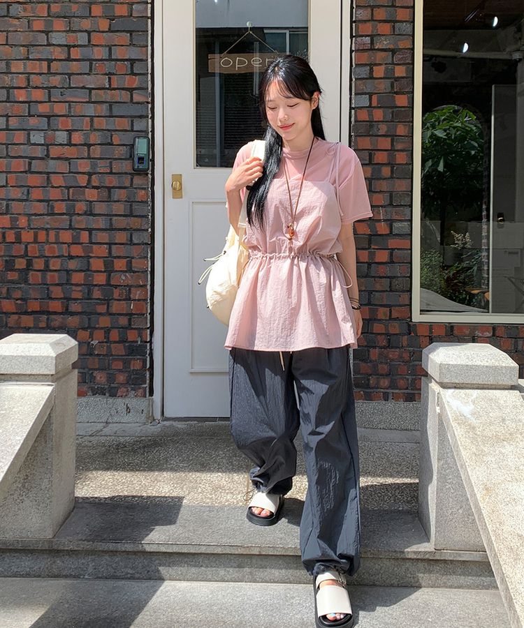 【ジョガー調節可】ピンタックバンディングパンツ CHARCOAL