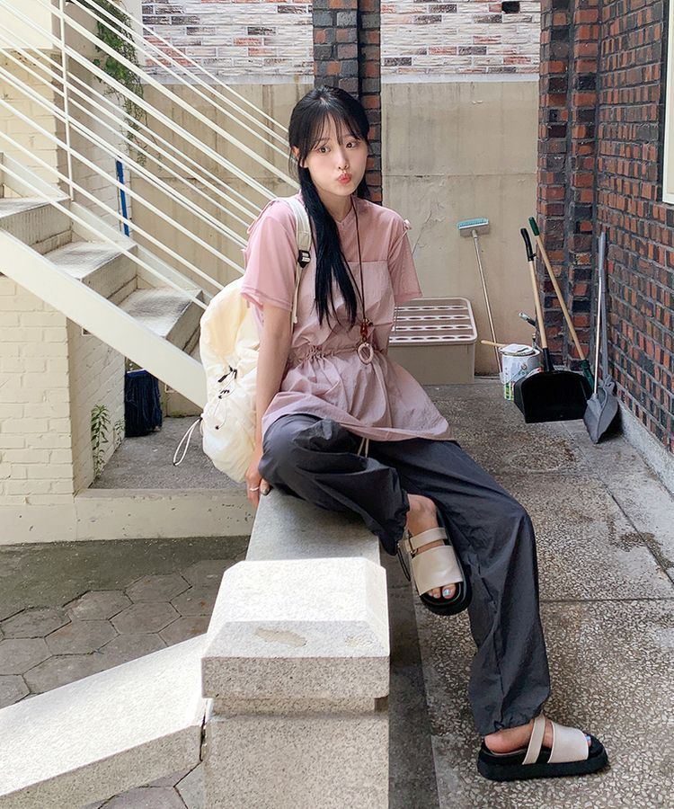 【ジョガー調節可】ピンタックバンディングパンツ CHARCOAL