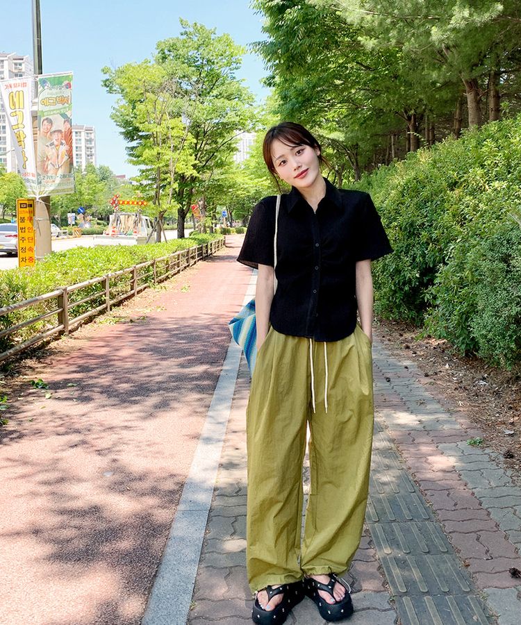 【ジョガー調節可】ピンタックバンディングパンツ OLIVE