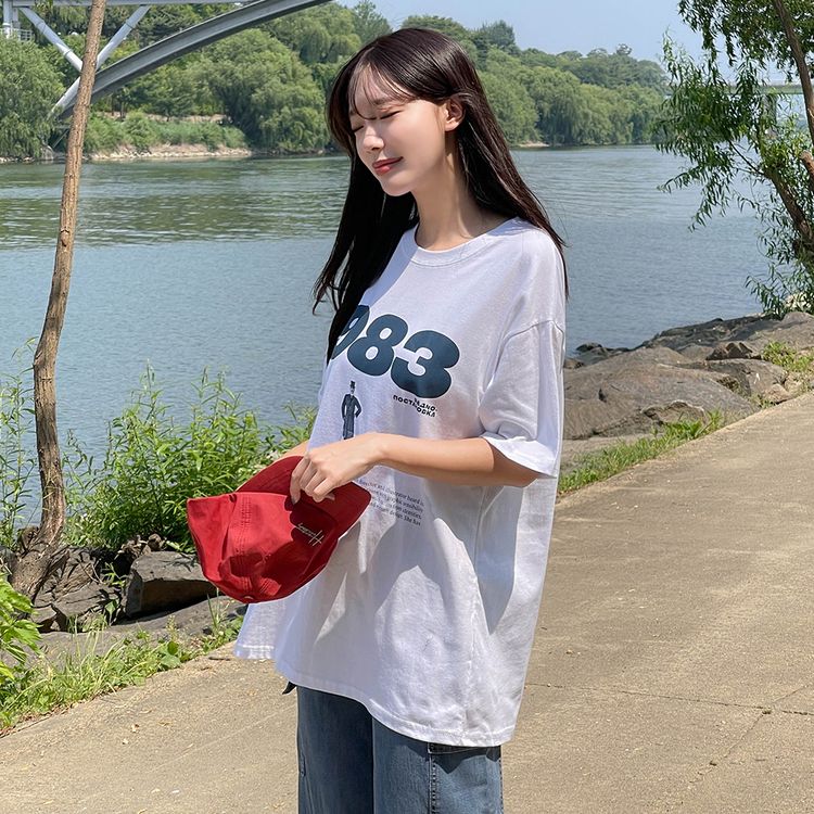 ナンバープリンティング半袖Tシャツ WHITE