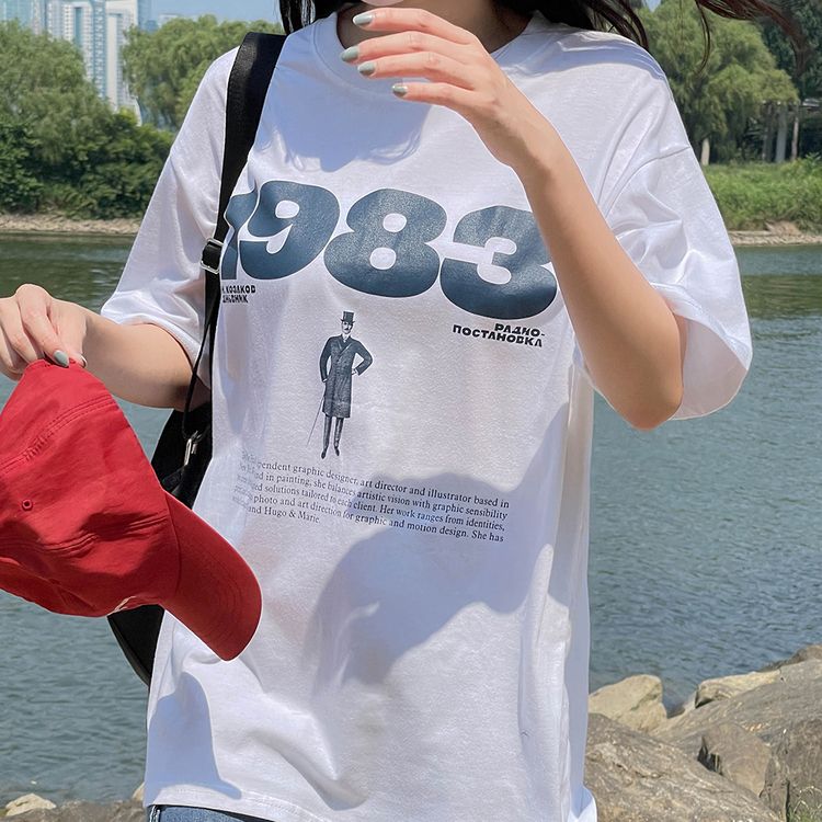 ナンバープリンティング半袖Tシャツ WHITE