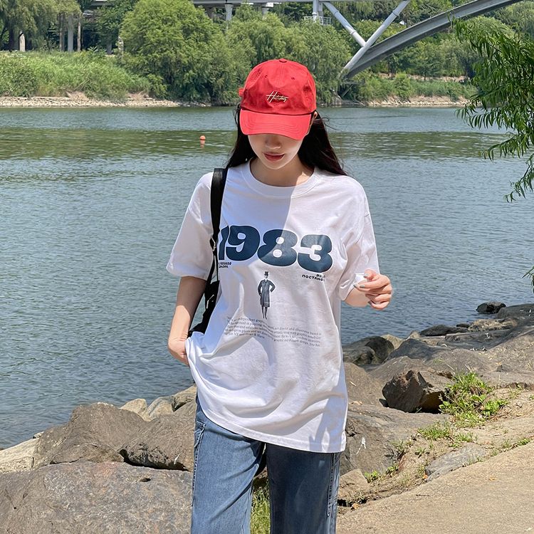 ナンバープリンティング半袖Tシャツ WHITE