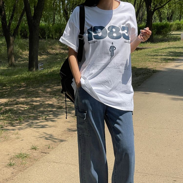 ナンバープリンティング半袖Tシャツ WHITE