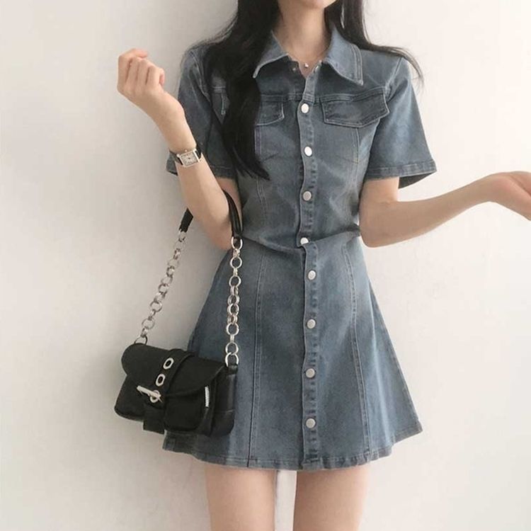 スパン半袖デニムワンピース｜ミニワンピース｜韓国ファッション通販 SONA