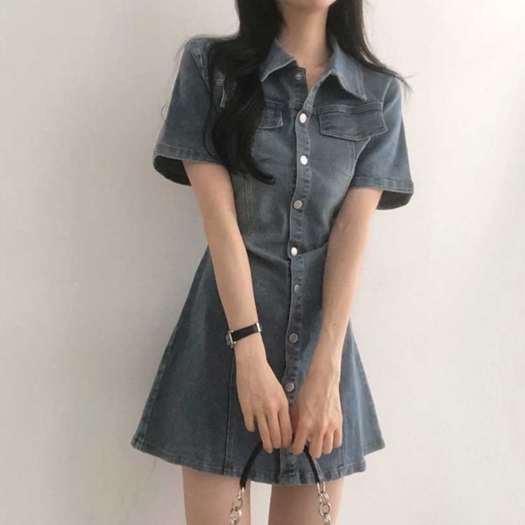 スパン半袖デニムワンピース｜ミニワンピース｜韓国ファッション通販 SONA