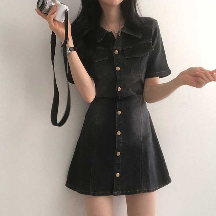 スパン半袖デニムワンピース｜ミニワンピース｜韓国ファッション通販 SONA