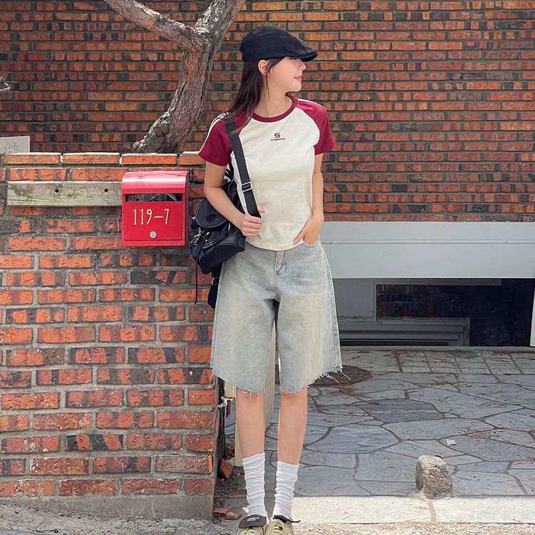 ベーシックセミクロップラグラン半袖Tシャツ WHITE