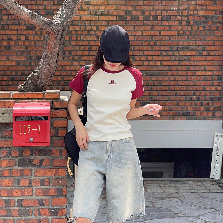 ベーシックセミクロップラグラン半袖Tシャツ WHITE